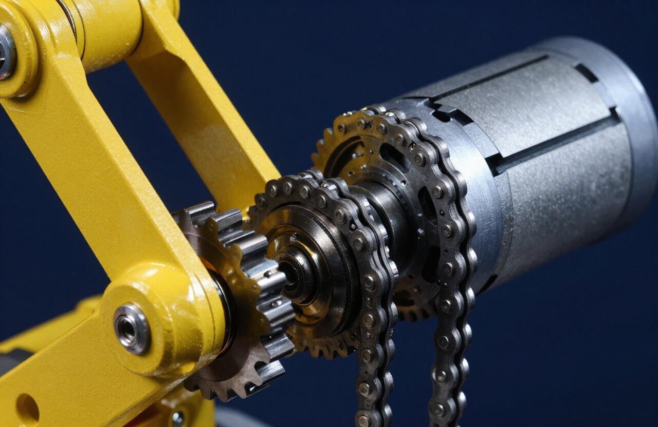 Close-up of the robot's gear and chain drivetrain